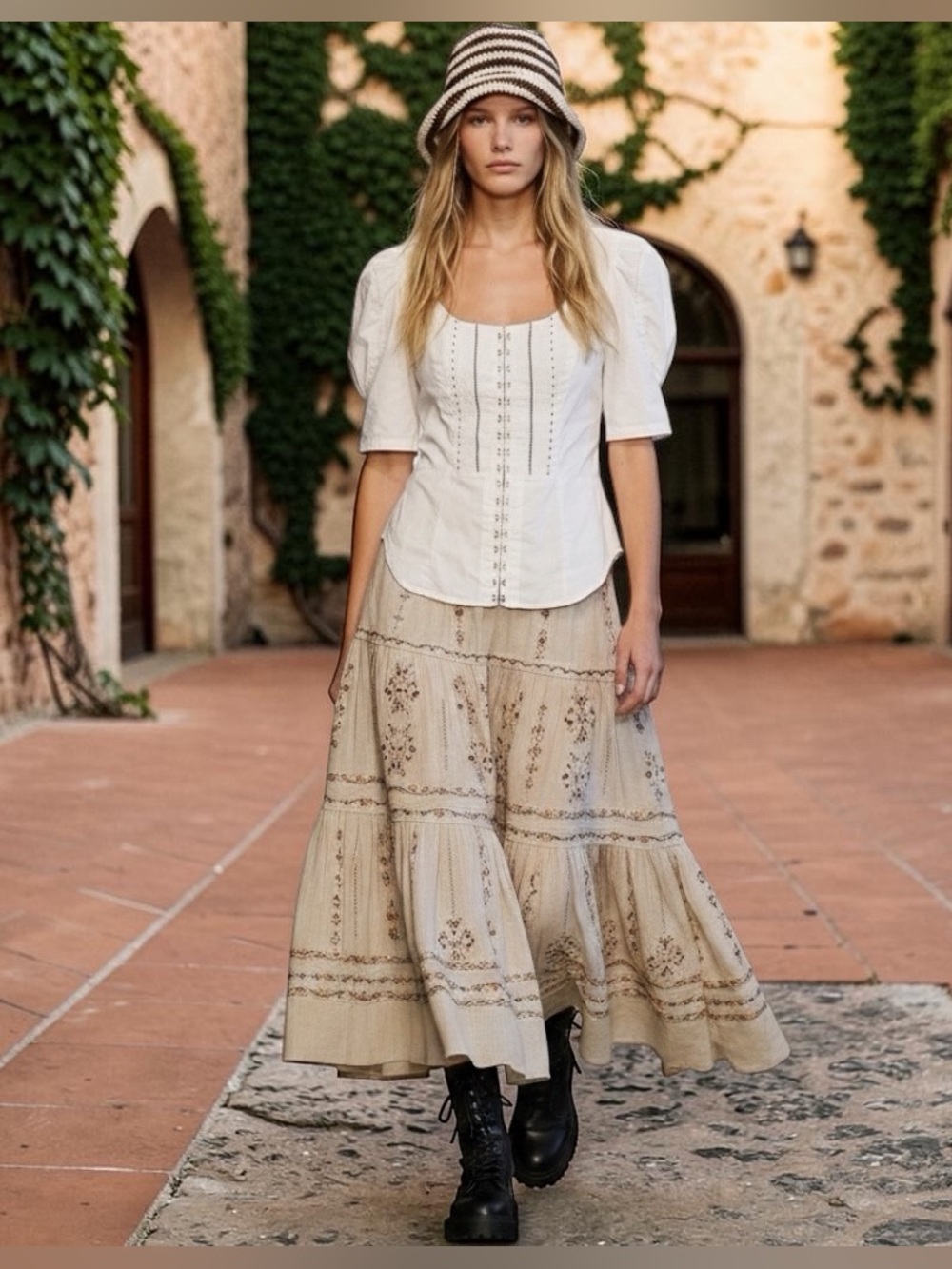 Anthropologie White Corset Hook & Eye Puff Sleeve Tunic Top Medium
